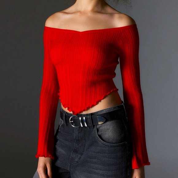NWOT UO Silence + Noise Tatianna Off the Shoulder Ribbed Sweater - Picture 1 of 5